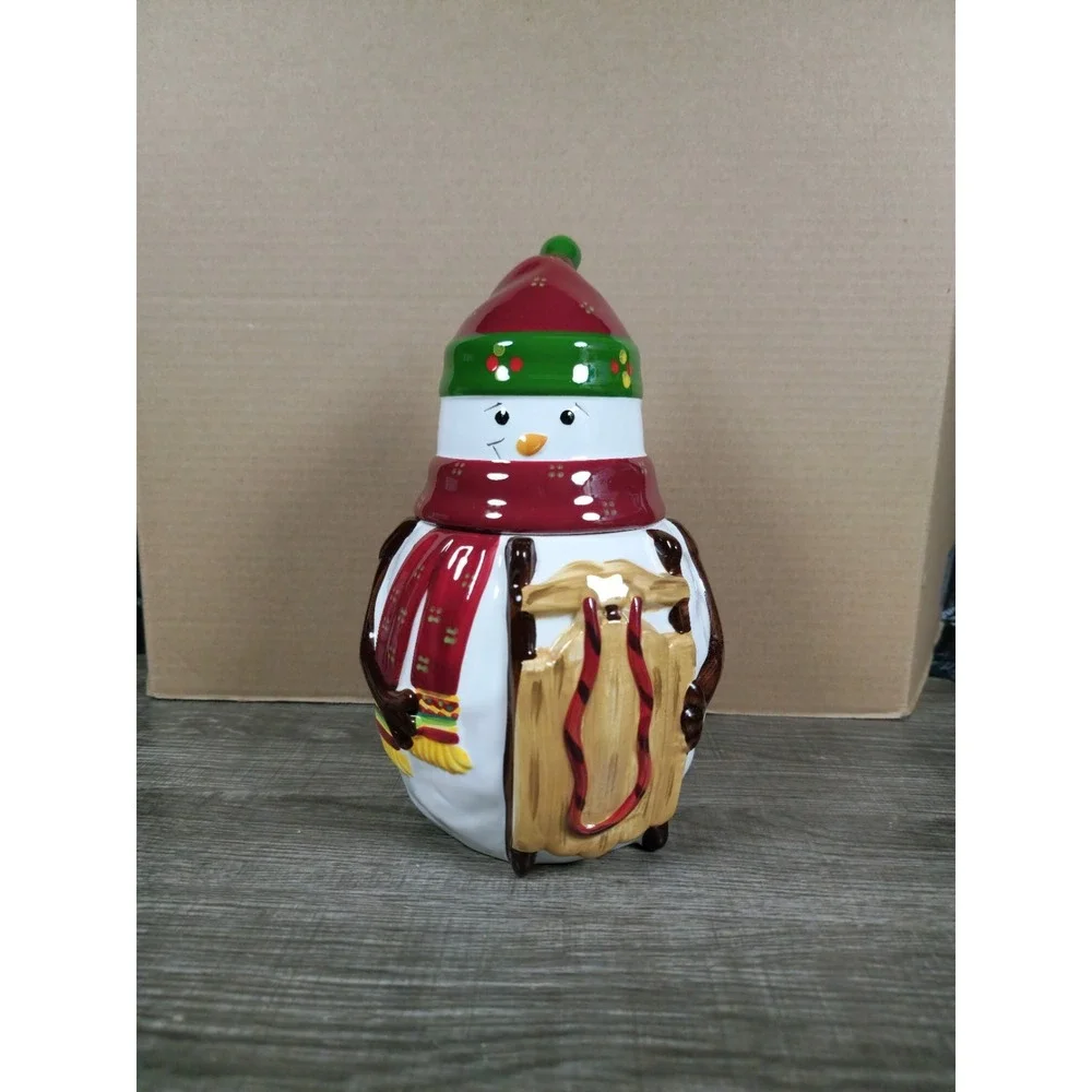 Hand Painted Ceramic Snowman Cookie Jar for Nonni's Biscotti